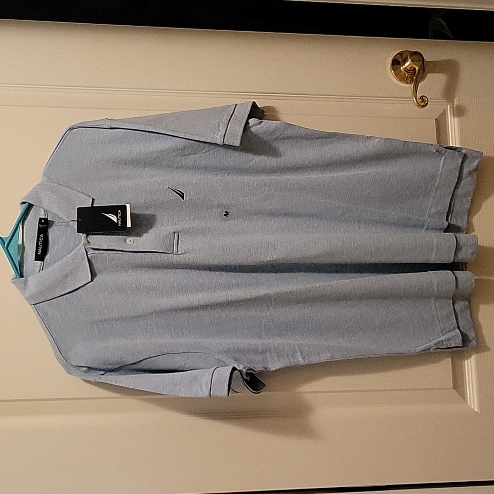 Nautica blue frost heather short sleeve polo shirt embroidered logo Medium NEW…